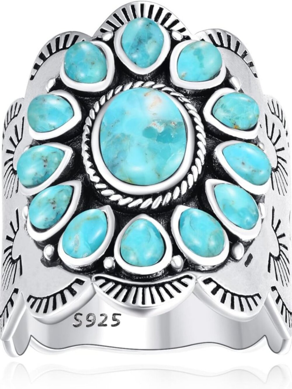 Stunning Turquoise Ring for Women - 925 Sterling Silver, Boho Chic Jewelry